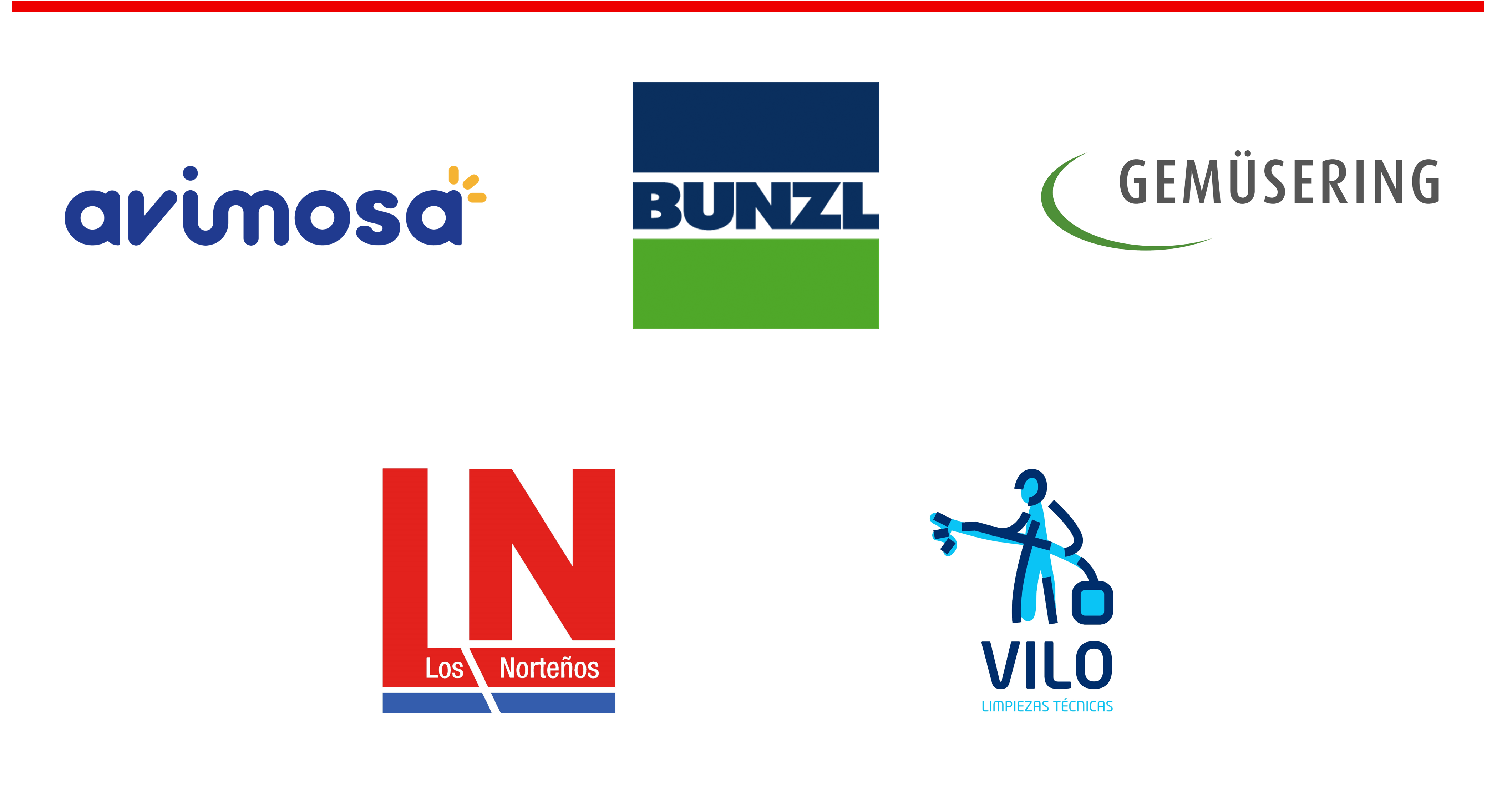 Logos de: Avimosa, Bunzl, Gemusering, Los Norteños y Vilo